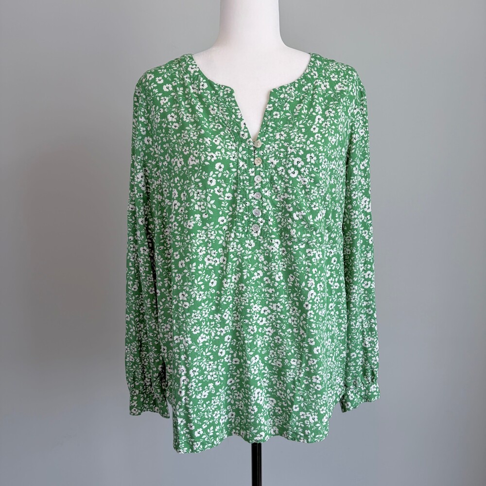 J. Jill Blouse Lightweight Cottagecore Tiny Floral Print Green White Size XL